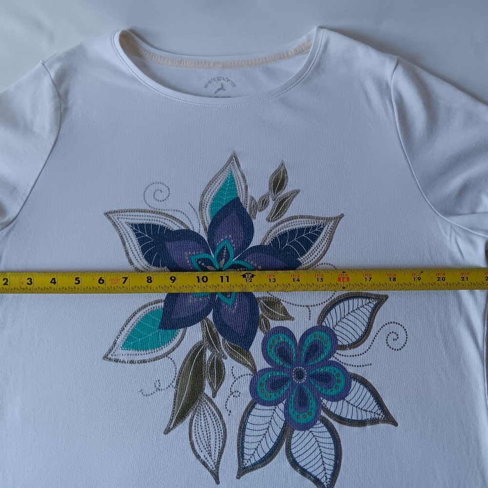 White Stag women's white floral print short sleeve top size XL - Picture 8 of 9